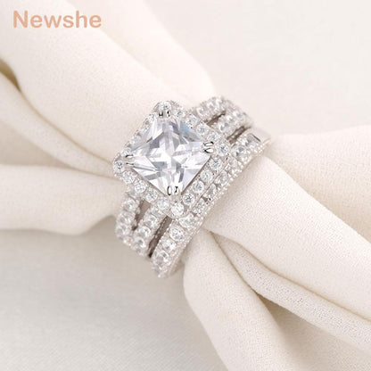 2 Pcs Wedding Rings 1.2 Ct Princess Cut CZ 925 Sterling Silver