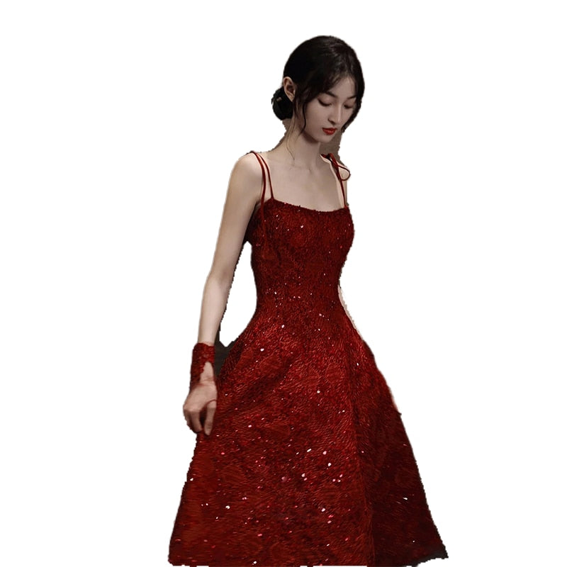Homecoming Dresses:Strap Women Prom Dress Elegant Sequins A-Line Birthday