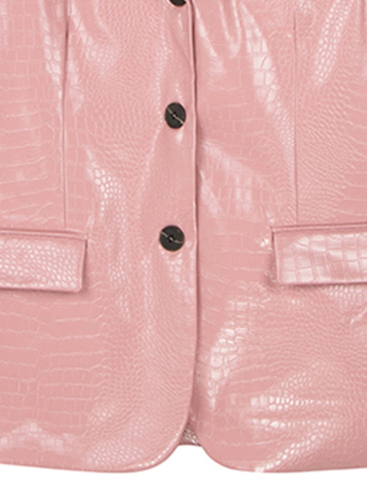 Lautaro Spring Autumn Black Pink Shiny Reflective Crocodile Print Pu Leather