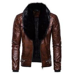 Design Motorcycle Bomber Add Wool Leather Jacket Men Autumn Turn