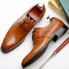 Genuine Handmade Leather Men Derby Shoes Thick Sole Mens Formal