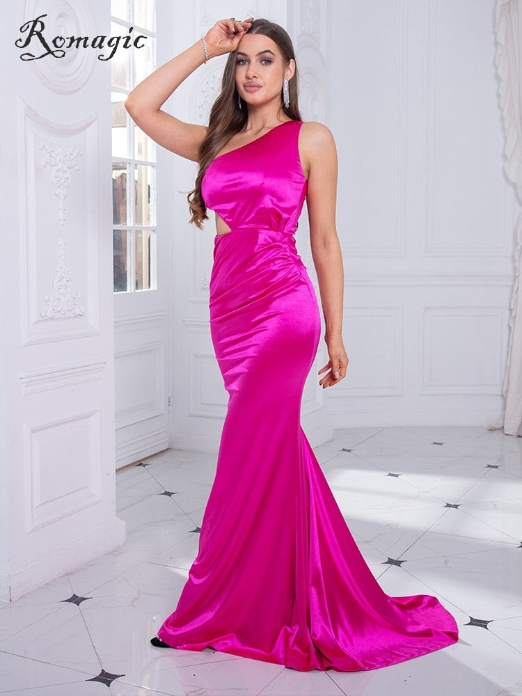 Homecoming Dresses: One Shoulder Bandage Sleeveless Bodycon Satin Stretch