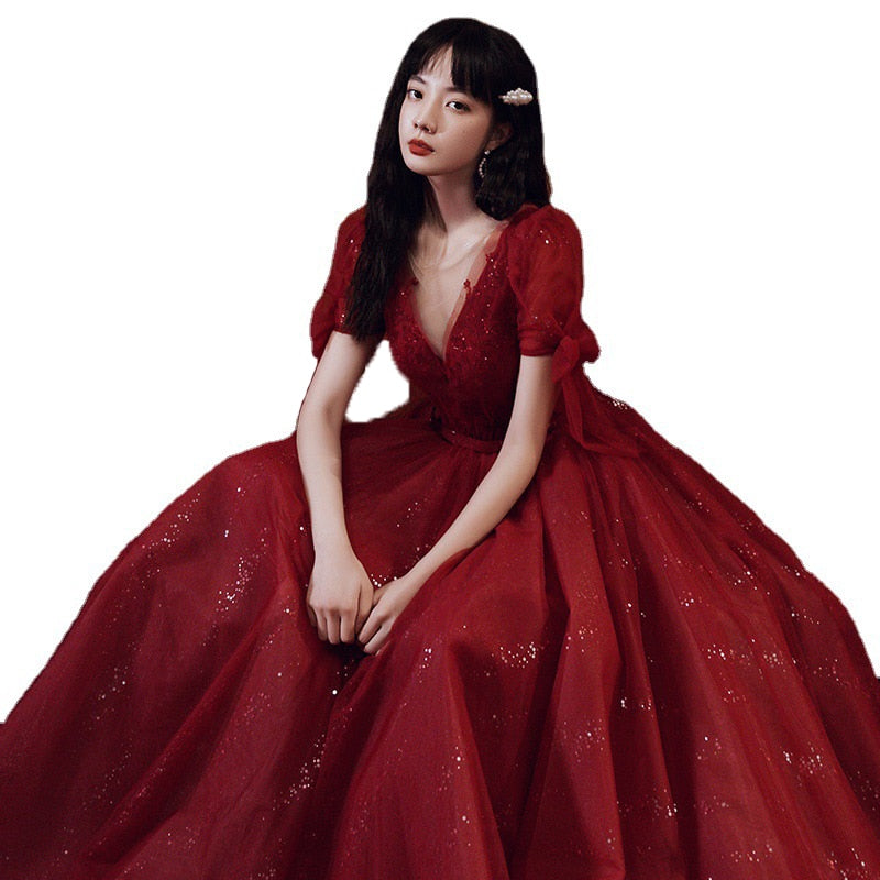 Homecoming Dresses: Wine Red Beading Tulle Prom Dress Vintage Women