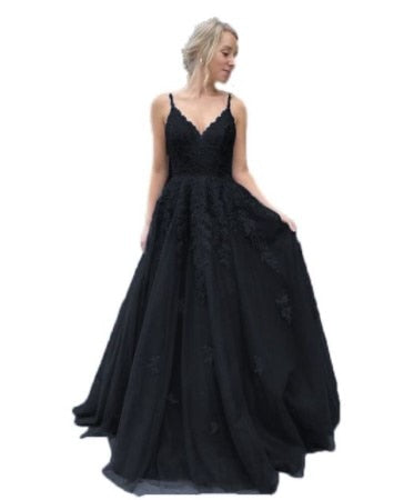 Homecoming Dresses: Lace Navy Blue V-neck Prom Party Evening Dresses
