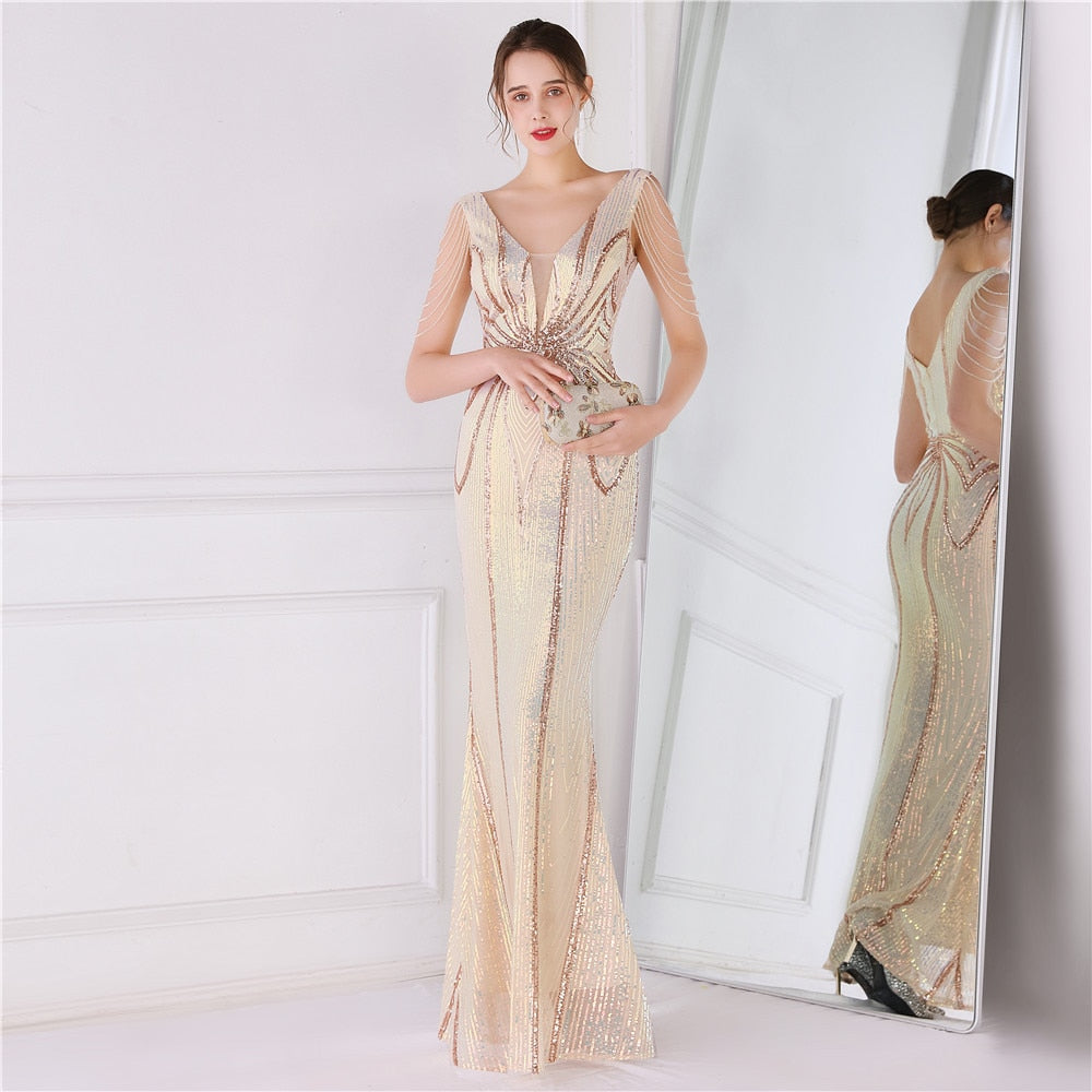 Evening wear Dresses: Long Evening Dress Luxury Beading Formal Dress Women