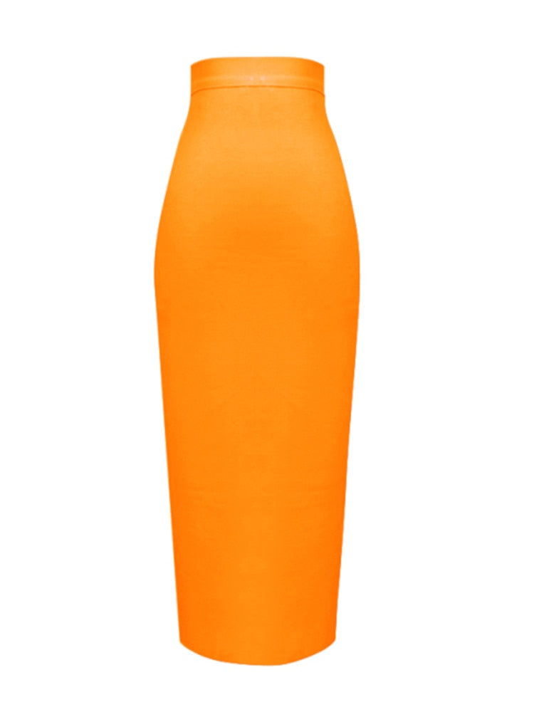 Women Candy Color Neon Green Pink Orange Yellow Pink Midi Knee Length