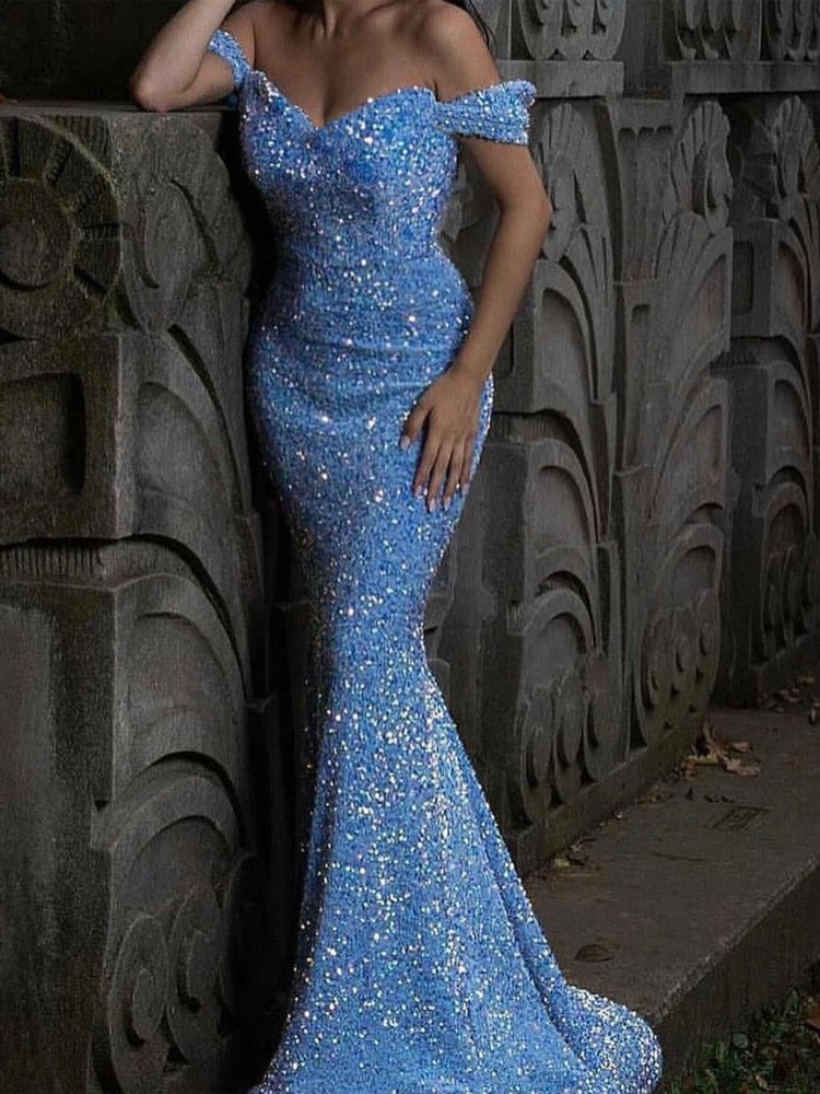 Evening wear Dresses: Off The Shoulder Mermaid Evening Gown Red Stretchy Velvet