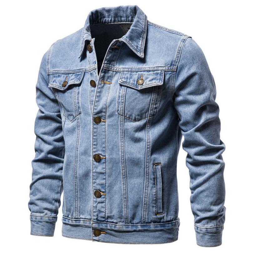 Men Light Blue Denim Jackets Slim Casual Denim Coats Male High Quality