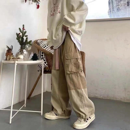 Baggy Black Cargo Pants for Men Khaki Cargo Trousers Male Vintage