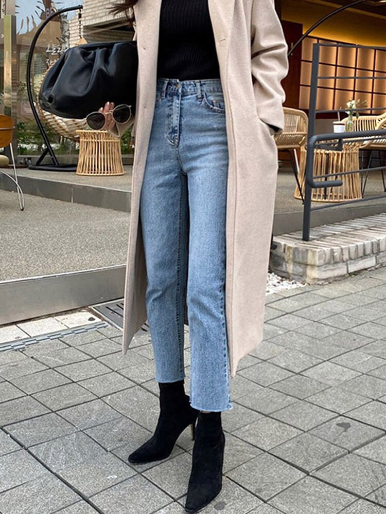Classic Jeans For Women High Waist Ankle Length Straight Pants Fashion Slim