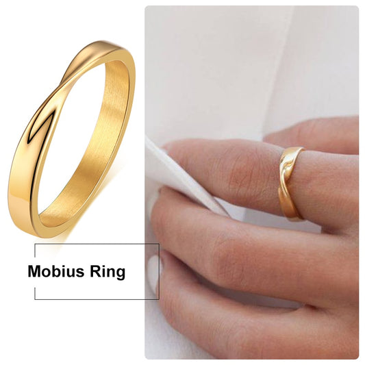 Thin 3mm Womem's Mobius Ring Charm Stainless Steel Twist Mobius Wedding