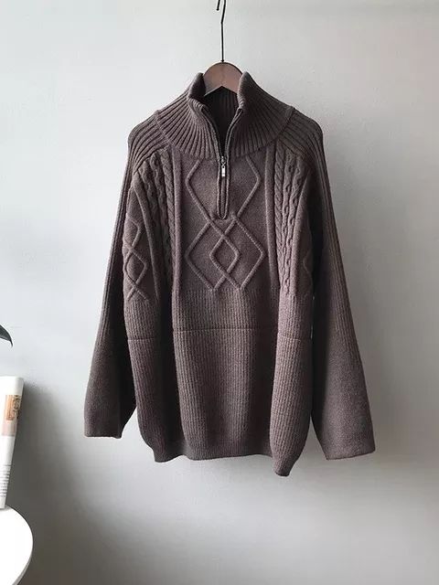 Women Oversized Cable-knit Wool Sweater Thick Warm Knitted Pullover Solid