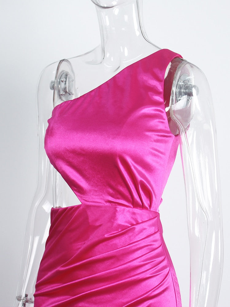 Homecoming Dresses: One Shoulder Bandage Sleeveless Bodycon Satin Stretch