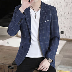 Men's Casual Business Plaid Slim Fit Formal Dress Blazers Jacket Suit