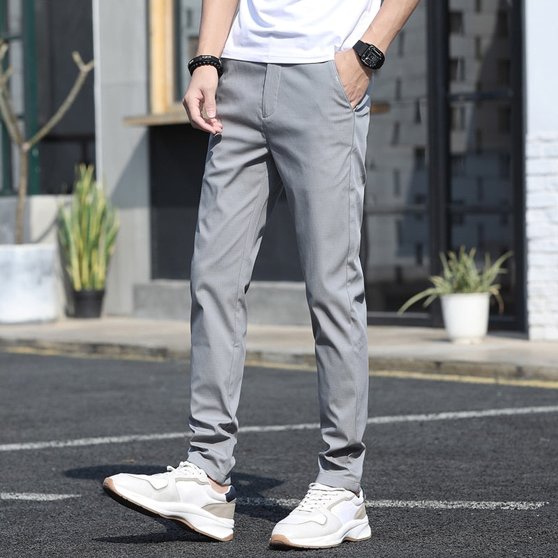 Men Casual Pants Slim Straight Breathable Stretch Classic Trousers for Men