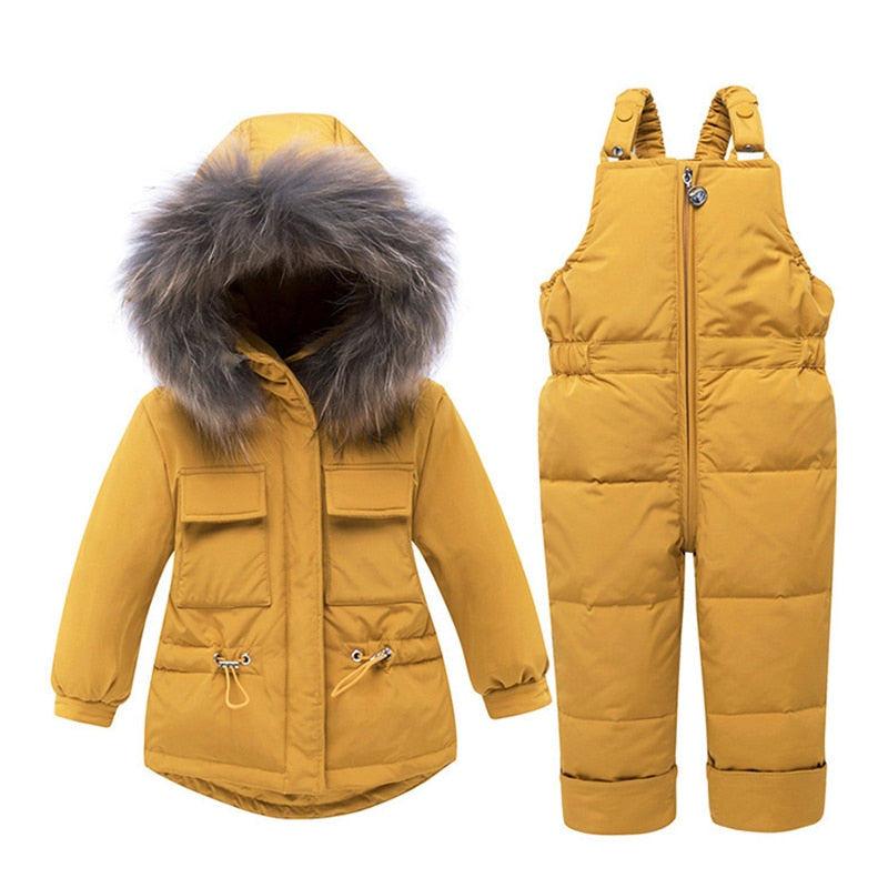Children Snowsuit Winter Baby Down Jacket Jumpsuit Parka Real Fur