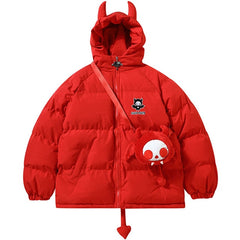 Hip Hop Parkas Men High Street Devil Horns Wing+Tail Hooded Padded Jackets