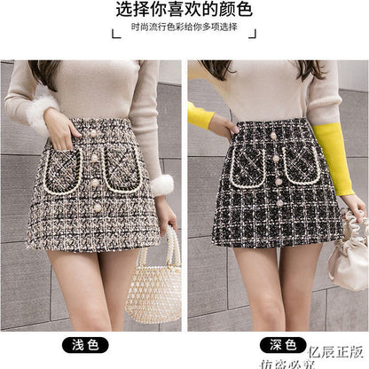 Women Woolen Tartan Skirt Skirt for Autumn and Winter Woman Skirts Mujer Faldas Saias