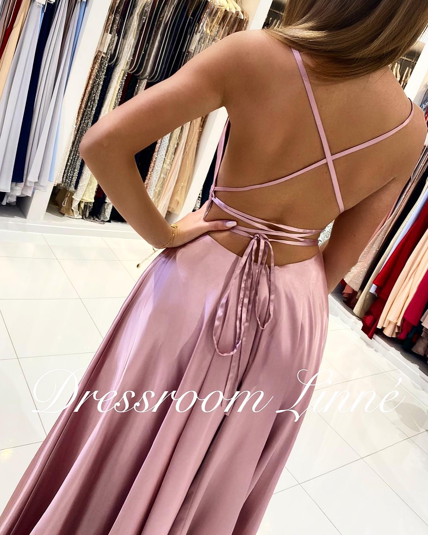 Homecoming Dresses: Prom Dress Satin A-line Gown with Strappy Lace Up Back