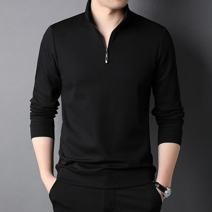 Fashion Brand Luxury Zipper Polo Shirt Men Casual Plain Korean Solid Color Long