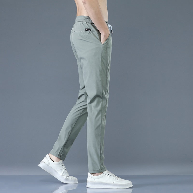 Men Trousers Spring Summer Thin Green Solid Color