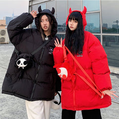 Hip Hop Parkas Men High Street Devil Horns Wing+Tail Hooded Padded Jackets