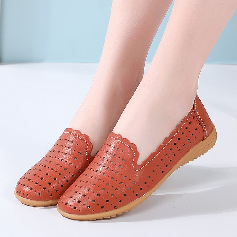 Summer Women Fashion Casual Shoes Leather Slip-on Flats Loafers Ladies