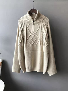 Women Oversized Cable-knit Wool Sweater Thick Warm Knitted Pullover Solid