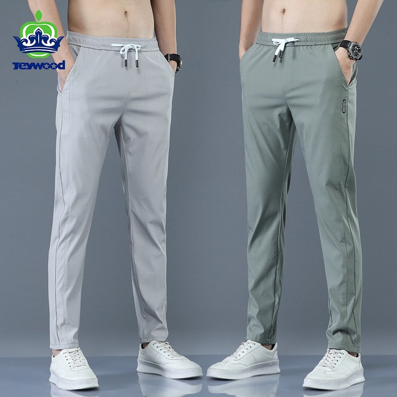 Men Trousers Spring Summer Thin Green Solid Color