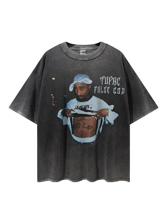 Men Hip Hop Rap 2pac Graphic Print T Shirt Summer Casual Short Sleeve T-Shirts