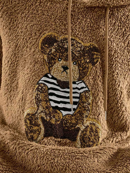 Hooded Hoodies for Men Fluffy Teddy Bear Pattern Sweatshirts