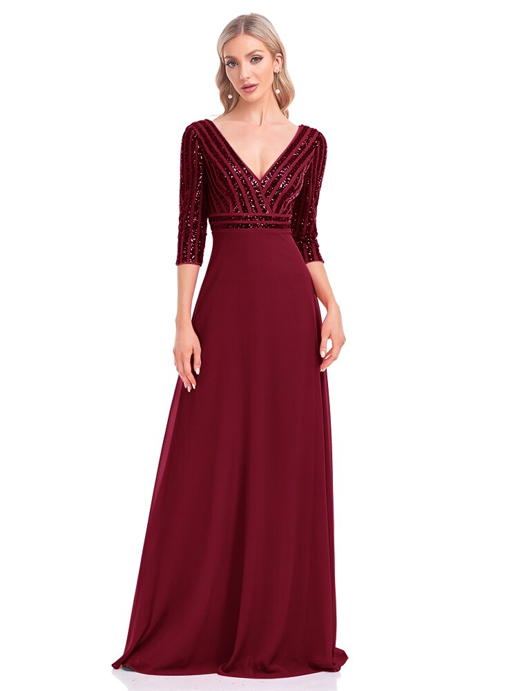 Evening wear Dresses: V Neck Pink Evening Dress Wedding Party