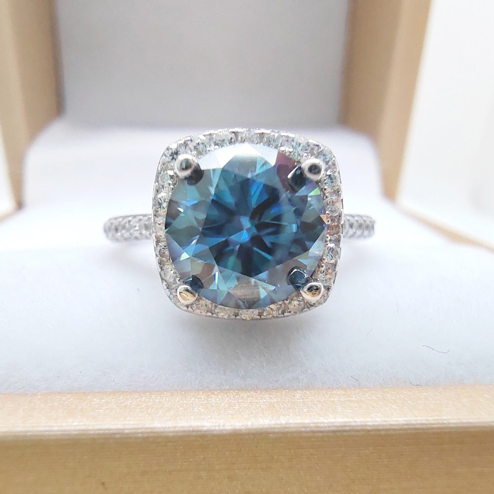 S925 Sterling Silver 1 / 2 Carat VSS 8MM Blue Moissanite Ring