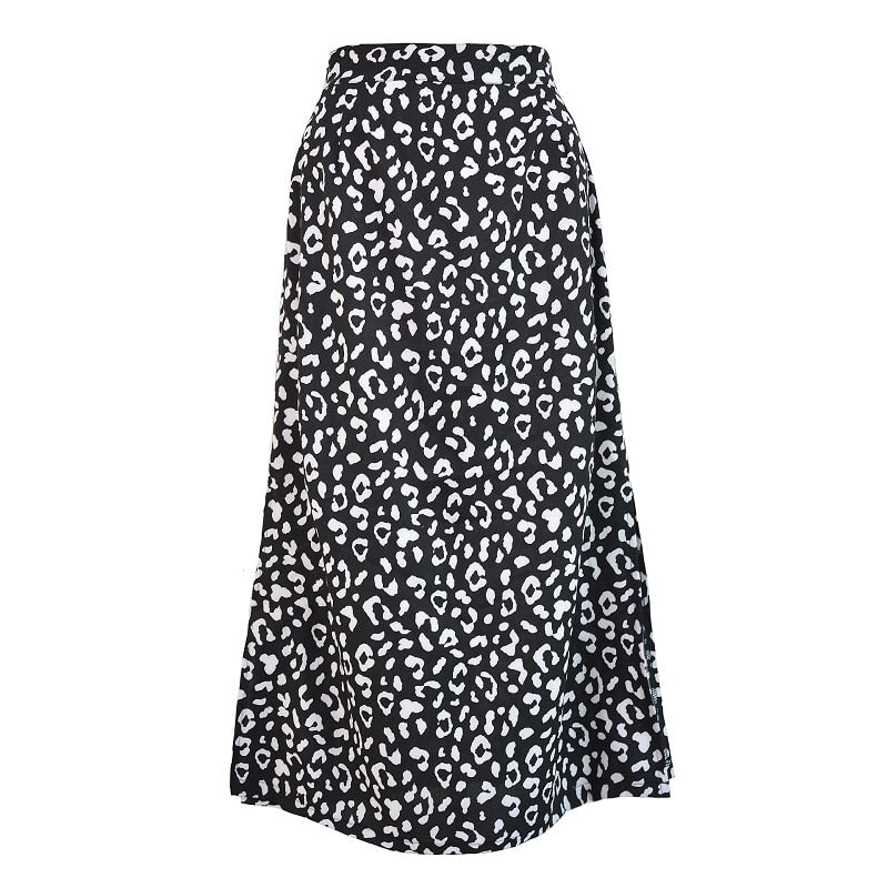 Summer women vintage elegant beach midi boho skirt Women Leopard print