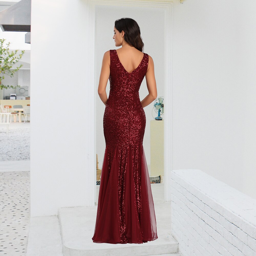 Evening wear Dresses: Women Elegant Double V-neck Cocktail  Dress Mermaid