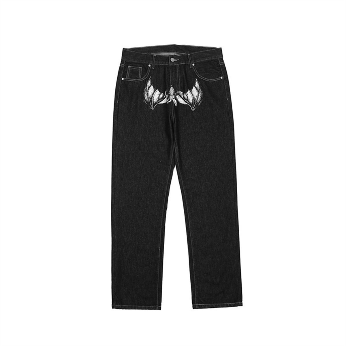 Men jeans solid color head print American y2k retro straight loose large size