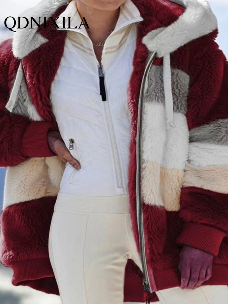Women Spring and Autumn Oversize Long Teddy Bear Coat Warm Thickening