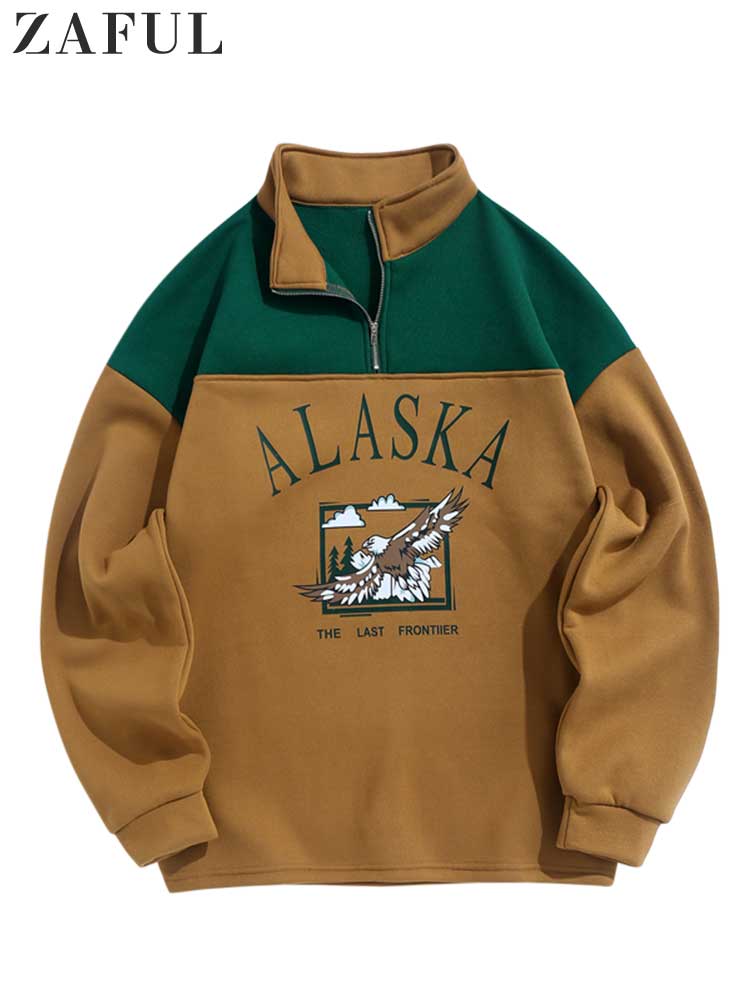 Fleece Hoodie for Men ALASKA Graphic Eagle Printed Sweatshirt