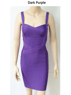 Women Sexy Spaghetti Strap Rayon HL Elastic Celebrity Bandage Dress