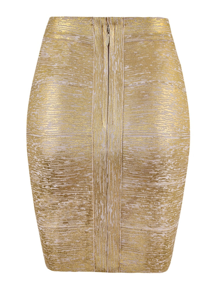 Women Summer Skirt Black Silver Gold Bandage Skirt High Street