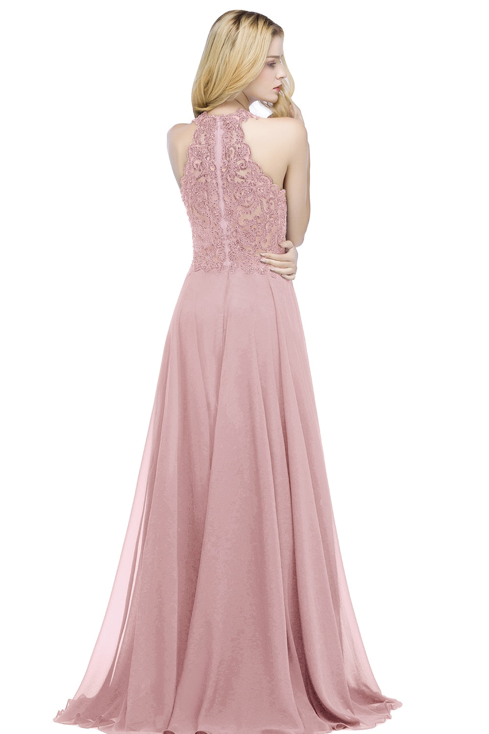Homecoming Dresses: Prom Dress Halter Neck Bodice Layered in Embroidered