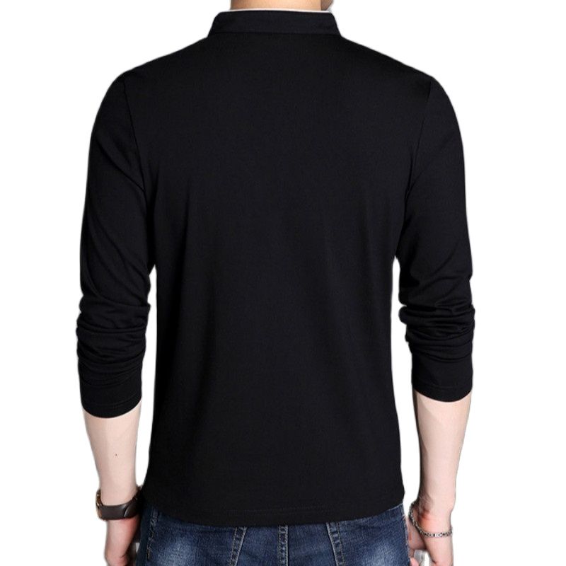 Spring Men Long Sleeve T Shirts Half Buttons Stand Collar Cotton