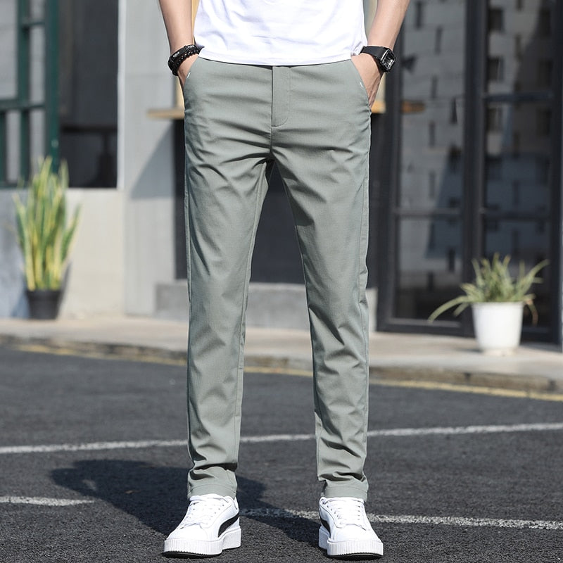Men Casual Pants Slim Straight Breathable Stretch Classic Trousers for Men