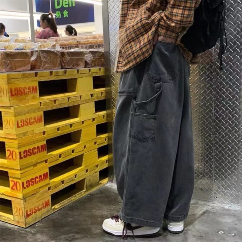Streetwear  multi-pocket jeans cargo pants Loose Plus Size Wide Leg Pants