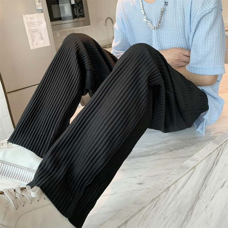 Summer 3-color Pleated Pants Men Fashion Oversized Ice Silk Pants Men