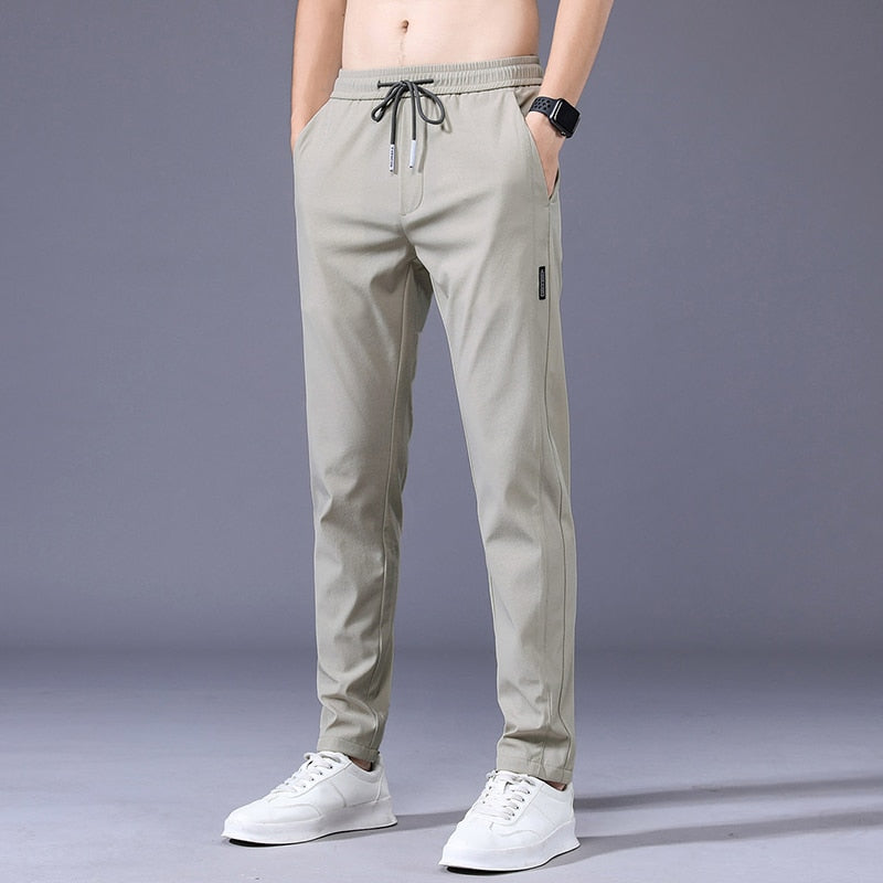 Men Trousers Spring Summer Thin Green Solid Color