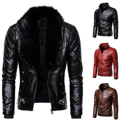 Design Motorcycle Bomber Add Wool Leather Jacket Men Autumn Turn