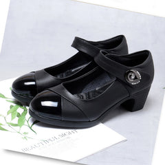 Crystal Button Med Heels Mary Janes Women Comfort Soft