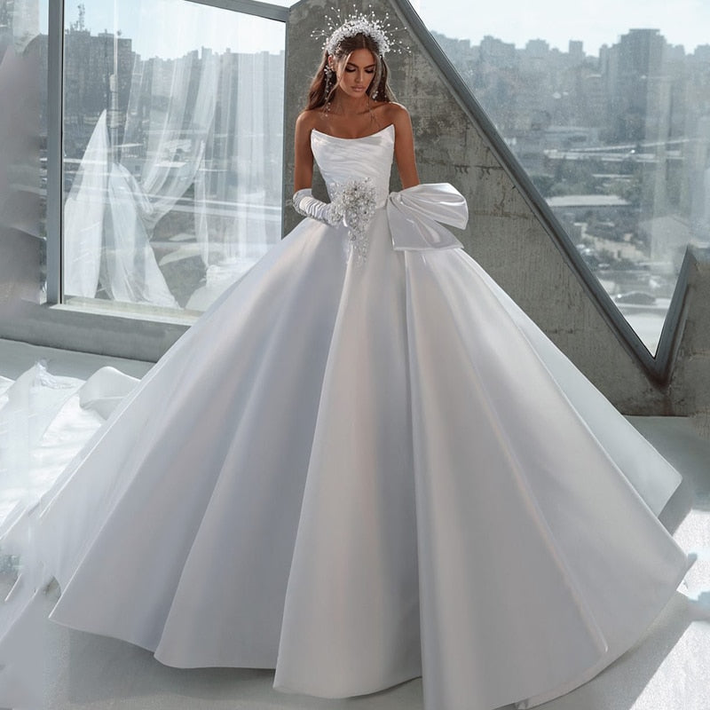 White Bridesmaid Dresses: Boho A-Line Wedding Dresses Strapless Dress Without Gloves