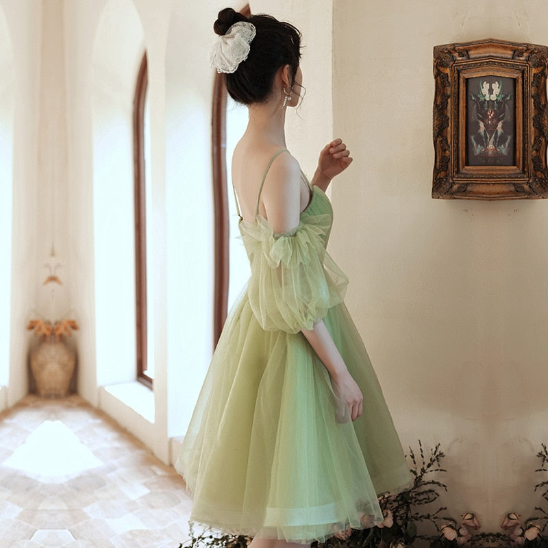 Homecoming Dresses: Mint Green Short Prom Dress Spaghetti Strap Tiered Tulle